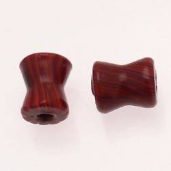 Perles en verre forme diabolo 15x12mm couleur rouge à rayures (x 2)