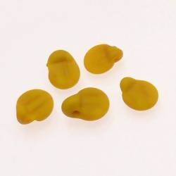Perles en verre ronde plate Ø10mm couleur jaune givré (x 5)