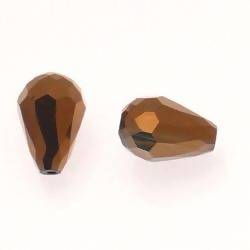 Perles en verre goutte à facettes 10x13mm couleur bronze (x 2)