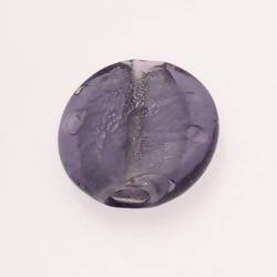 Perle en verre ronde plate 30mm avec une feuille d'argent couleur violet (x 1)