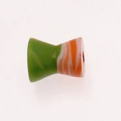 Perles en verre forme diabolo 17x15mm bicolore orange et vert pomme (x 1)