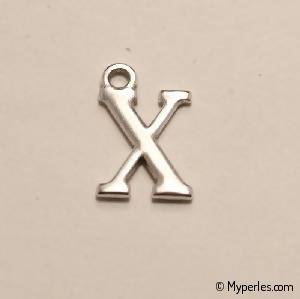 Perle en métal breloque alphabet lettre X 12mm couleur Argent (x 1)