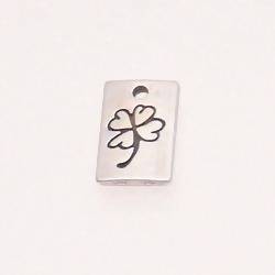 Perle métal médaillon 15x10mm gravé une face «Get Lucky», symbole stylisée couleur Argent (x 1)