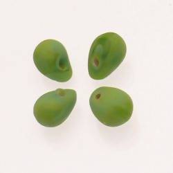 Perles en verre forme de grosses gouttes couleur vert pomme givré (x 4)