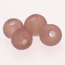 Perles en verre ronde Ø14mm large trou couleur vieux rose givré (x 4)