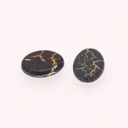 Perles plates ovales marbrées 12mm noires ( x 2)