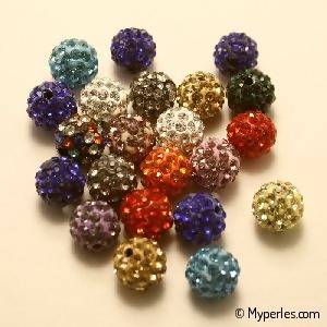 Perles strass polymère ronde 10mm multi couleurs (x 4)