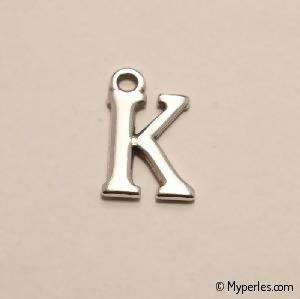 Perle en métal breloque alphabet lettre K 12mm couleur Argent (x 1)