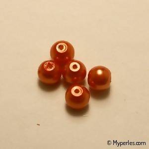 Perle en verre ronde Ø8mm couleur irisé orange opaque (x 5)