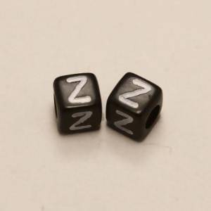 Perles Acrylique Alphabet Lettre Z 6x6mm carré blanc sur fond noir (x 2)