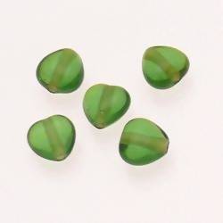 Perle en verre petit coeur 10mm couleur vert olive transparent (x 5)