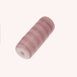 Perles en verre forme tube couleur rose rayé (x 1)