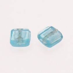 Perles en verre forme carré 15x15mm couleur bleu turquoise transparent (x 2)