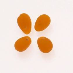 Perles en verre forme de grosses gouttes couleur orange clair givré (x 4)