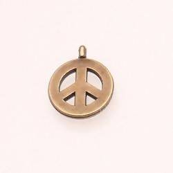 Perle en métal breloque forme symbole peace and love Ø15mm couleur or vieilli (x 1)