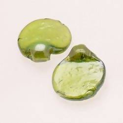 Grosses perles en verre ronde Ø25mm plate couleur Vert Olive brillant (x 2)