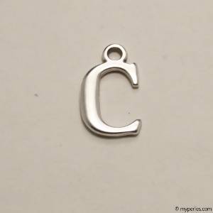 Perle en métal breloque alphabet lettre C 12mm couleur Argent (x 1)