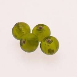 Perle en verre ronde Ø10mm Argent couleur Vert Olive (x 4)