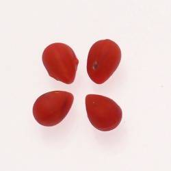 Perles en verre forme de grosses gouttes couleur rouge givré (x 4)