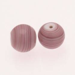 Perle en verre ronde Ø14mm couleur rose rayé (x 2)