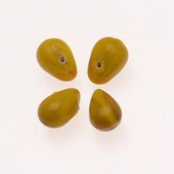 Perles en verre forme de grosses gouttes couleur jaune opaque (x 4)