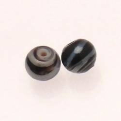 Perle en verre ronde Ø10mm couleur rayures noires (x 2)