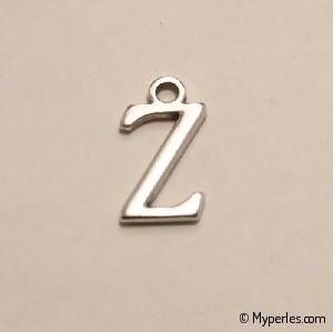 Perle en métal breloque alphabet lettre Z 12mm couleur Argent (x 1)