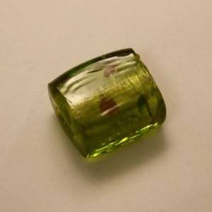 Perles en verre cylindre feuille argent 15x18mm vert moucheté (x 1)