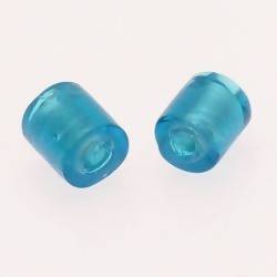 Perles en verre forme cylindre feuille argent au centre couleur Bleu Turquoise (x 2)