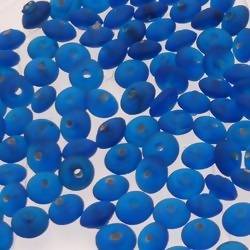 Perles en verre forme soucoupes Ø8mm couleur bleu ocean givré (x 10)