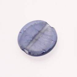 Perle en verre ronde plate 30mm avec une feuille d'argent couleur bleu marine argent (x 1)