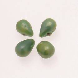 Perles en verre forme de grosses gouttes couleur vert pomme brillant (x 4)