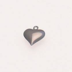 Perle métal pendentif coeur lisse 10x12mm couleur hématite (x 1)