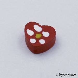 Perles en Bois forme coeur 14x13mm couleur rouge (x 1)
