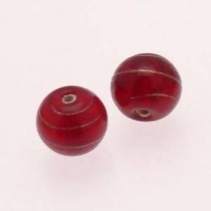 Perle en verre ronde Ø12mm couleur Fushia filet Or (x 2)