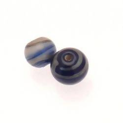Perle en verre ronde Ø10mm couleur rayures bleues (x 2)