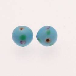 Perle en verre ronde Ø10mm couleur bleu ciel avec motif fleur (x 2)