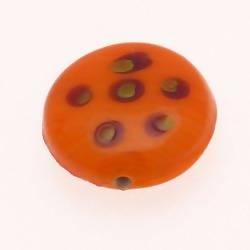 Perles en verre ronde plate tricolore Orange / Chocolat / Kaki (x 1)