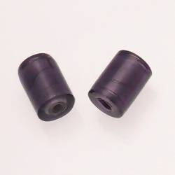 Perles en verre forme cylindre feuille argent au centre couleur violet (x 2)