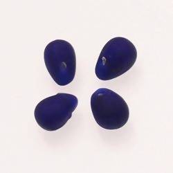 Perles en verre forme de grosses gouttes couleur bleu marine givré (x 4)