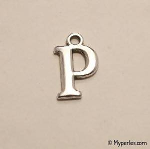 Perle en métal breloque alphabet lettre P 12mm couleur Argent (x 1)