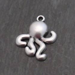 Perle en métal breloque forme pieuvre 20x26mm couleur argent (x 1)