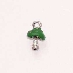Perle en métal breloque forme champignon emaillé couleur vert (x 1)