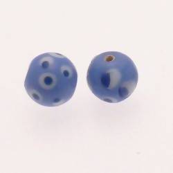 Perle en verre ronde Ø12mm Bleu Jean / Blanc / Bleu Marine (x 2)