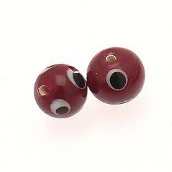 Perle en verre ronde Ø10mm Tricolore marron / blanc / noir (x 2)