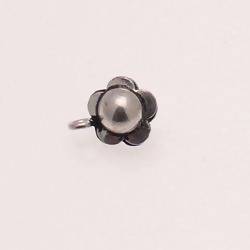 Perle en métal breloque forme fleur boule en métal couleur Argent (x 1)