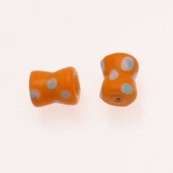 Perles en verre forme diabolo 13x10mm tricolore orange / blanc / bleu ciel (x 2)