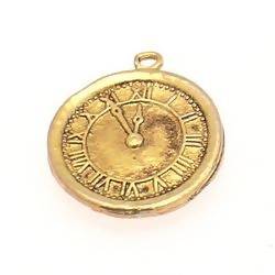 Perle pendentif en métal forme horloge Ø22mm couleur vieil or (x 1)