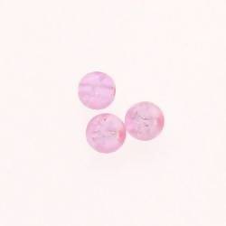 Perle ronde en verre Ø6mm couleur Rose effet Craquelé (x 3)