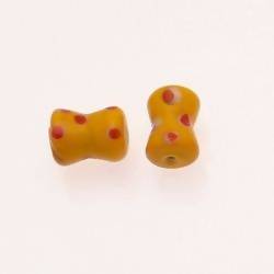 Perles en verre forme diabolo 13x10mm tricolore jaune / blanc / rouge (x 2)